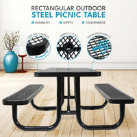 6 Ft. Rectangular Outdoor Steel Picnic Table With Umbrella Pole In Black Black Carbon Steel