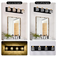 4 Light Matte Black Gold Bathroom Light Fixtures, Modern Vanity Lights With Crystal Glass Shade, Vintage Light Fixture Bathroom Over Mirror Wall Lights For Kitchen Dinning Room Bedroom Hallway Gold