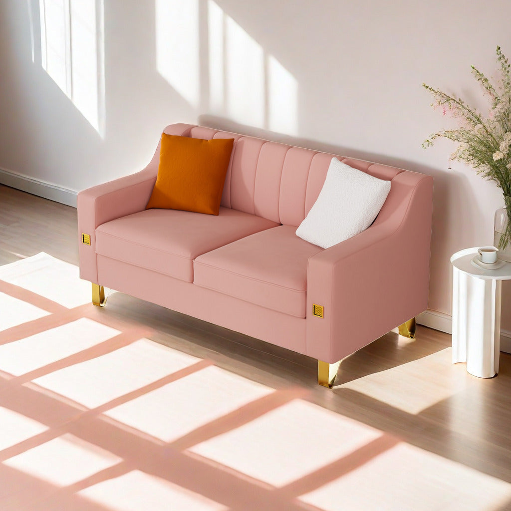 Fx P85 2S Pk 2 Seats Sofa Luxury Pink Velvet Loveseat Sofa With Gold Accents Modern 3 Seat Couch With Plush Cushions, Perfect For Living Room And Office Decor Temu Suitable Pink Velvet