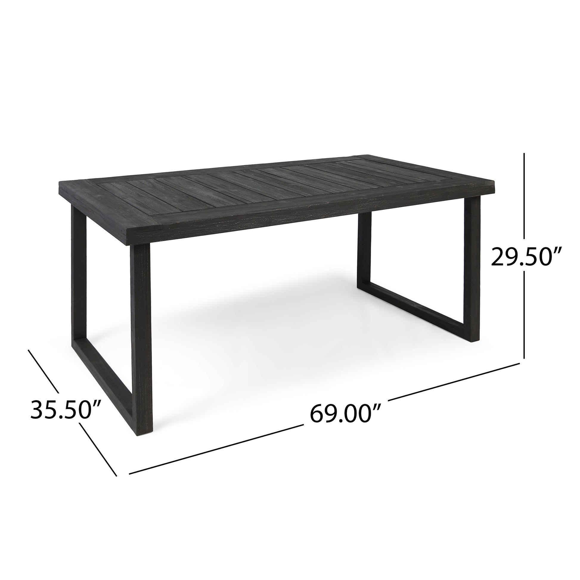 Outdoor 69" Acacia Wood Dining Table, Sandblast Dark Gray Finish Dark Grey Acacia Wood