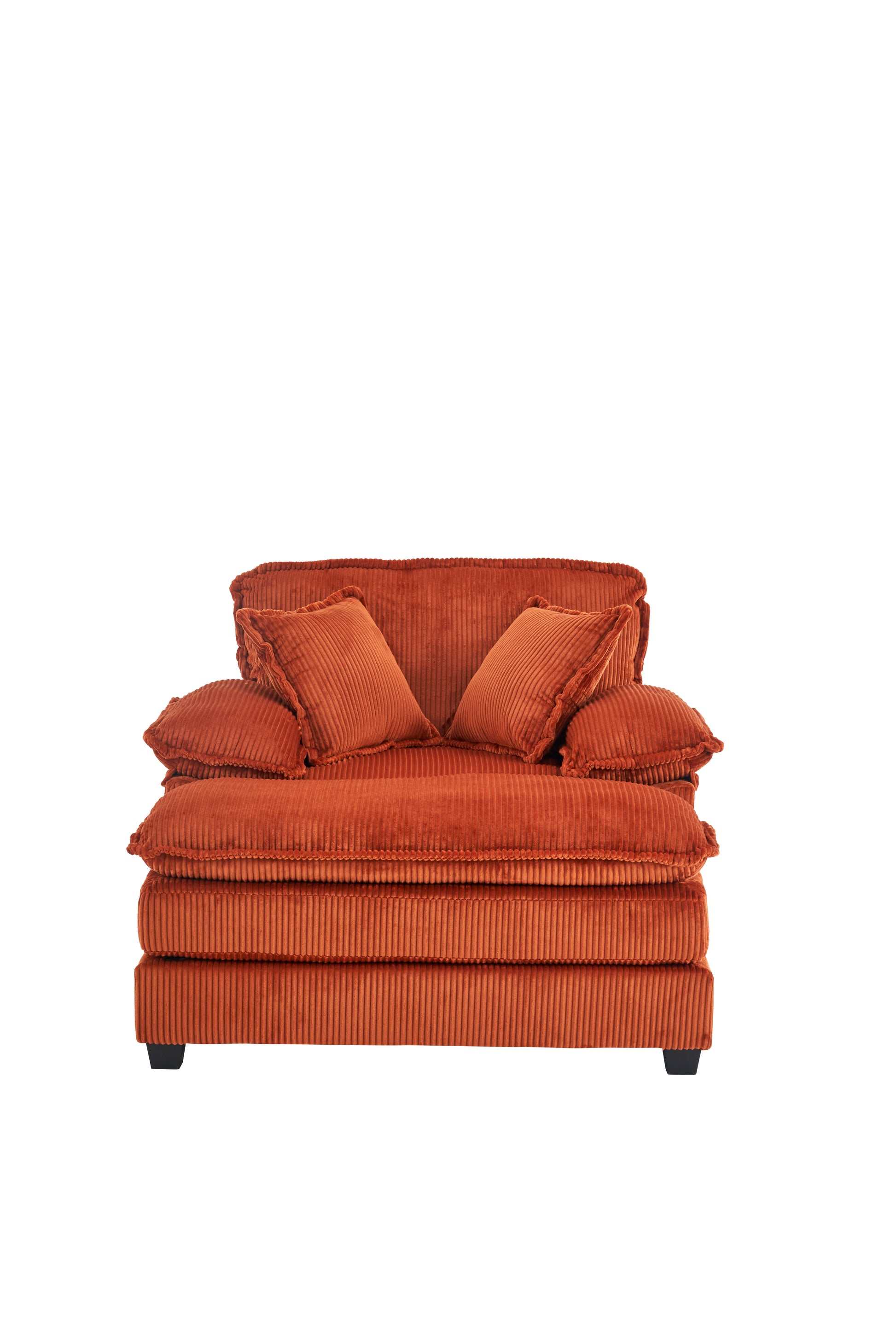 56.3 Inch Corduroy Single Sofa With 2 Toss Pillows And A Ottoman ,Comfy Sofa Deep Seat Couch For Living Room Orange Foam 1 Seat