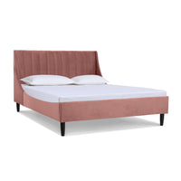 Aspen Vertical Tufted Headboard Platform Bed Set, Queen, Ash Rose Pink Velvet Box Spring Not Required Queen Pink Wood Foam Velvet Velvet