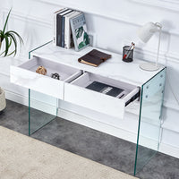 White Environmental Protection Mdf Minimalist Dresser, Desk, Desktop Computer Desk, With Double Drawer Storage Space, Simple Home, Perfect For Various Styles Of Home Environment. White Mdf Glass