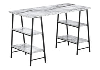 Computer Desk, Home Office, Laptop, Storage Shelves, 48"L, Work, White Marble Look Laminate, Black Metal, Contemporary, Modern White Metal