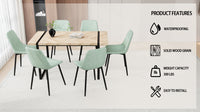 59" Mdf Light Wood Dining Table And Modern Dining Chair 8 Piece Set, Medieval Wooden Kitchen Dining Table Set, Rectangular Metal Base, Dining Table And Suede Chair Green Buy 6 Chairs And Get 2 Free