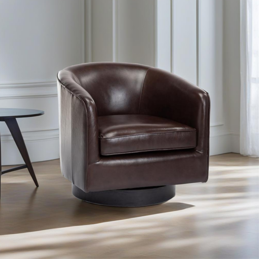 Tanner Brown Top Grain Leather Swivel Chair Brown Foam Leather