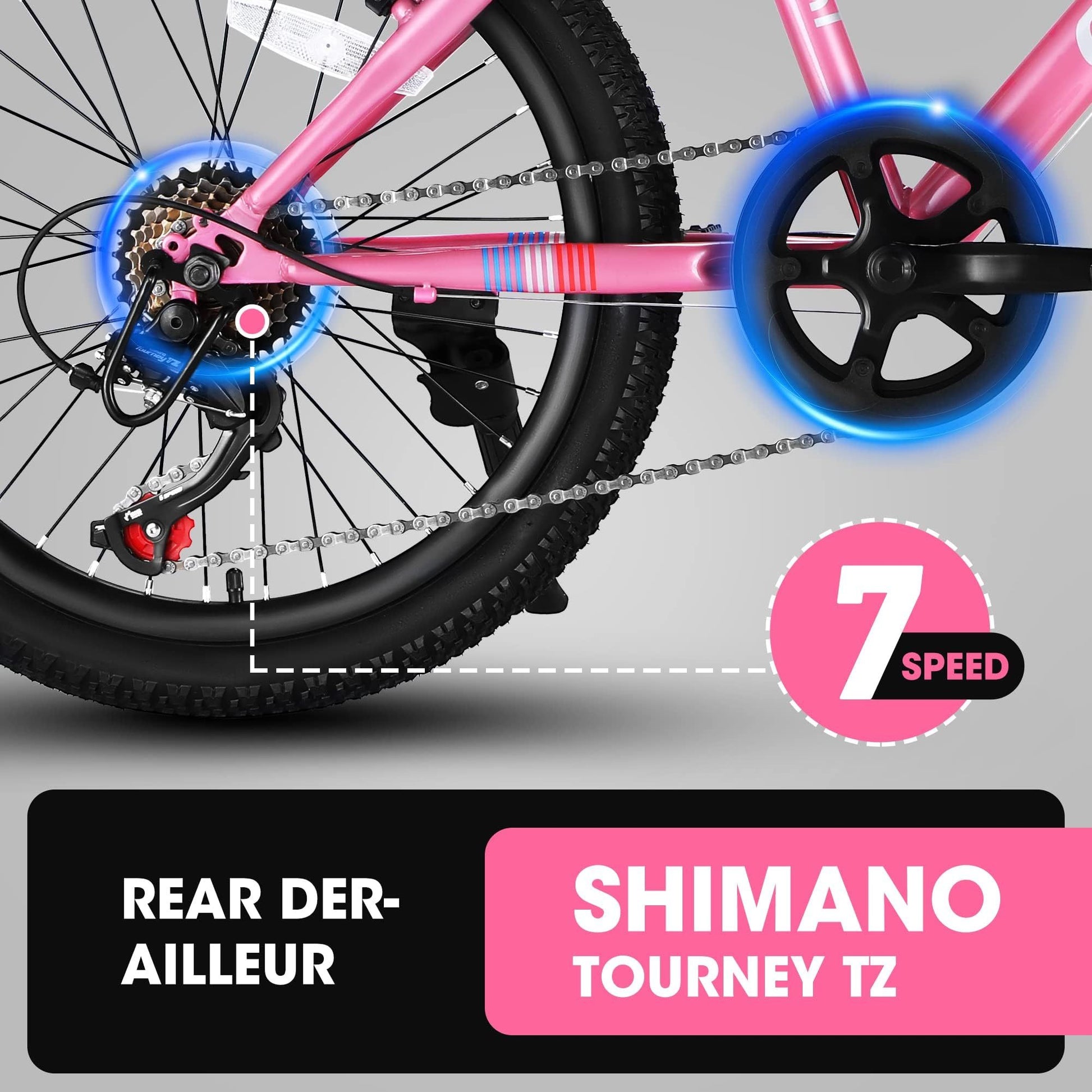 S20101 Ecarpat 20 Inch Kids Bike, Boys Girls Mountain Bike Ages 8 12, 7 Speed Teenager Children Kids' Bicycles, Front Suspension Disc U Brake, 14 Inch Height Steel Frame Pink Polyurethane Foam Carbon Steel