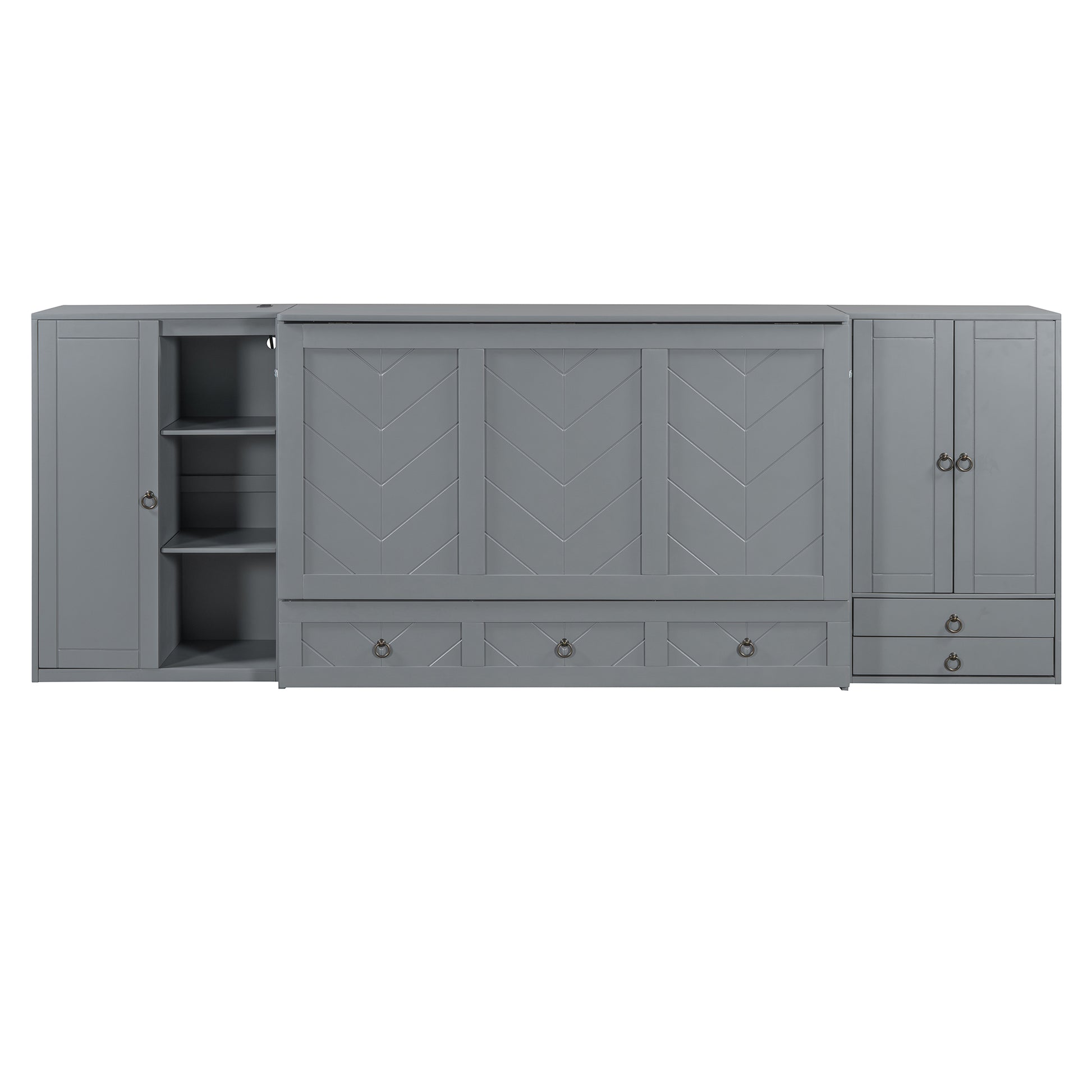 Queen Size Murphy Bed With Usb Port, Little Wardrobes And Drawers, Gray Queen Gray Particle Board Mdf