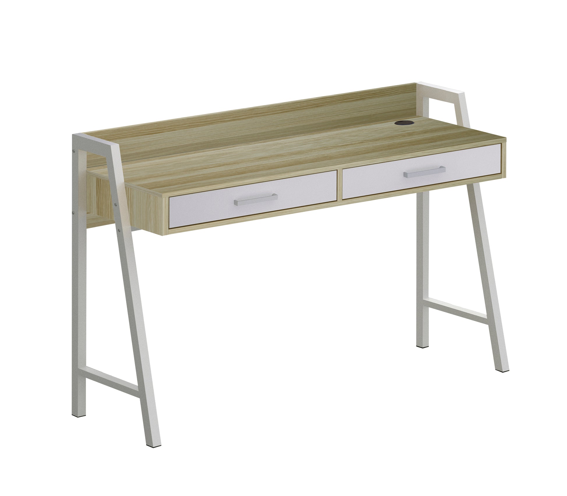 "47"" Writing Desk With 2Drawers""Sleek Two Tone Writing Desk Nature And White Finish, Ideal For Home Office And Study Spaces, With Cable Management System And Sturdy Metal Frame" Multicolor Solid Wood