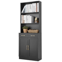 Bathroom Storage Cabinet, Cabinet With Two Doors And Drawers, Adjustable Shelf, Three Layer Open Shelf, Mdf Board, Black Black Mdf