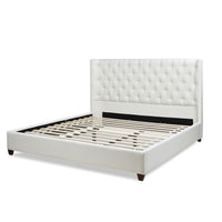 Manhattan Shelter King Platform Bed Frame, Antique White Polyester Box Spring Not Required King Antique White Wood Foam Polyester Polyester