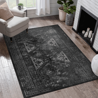 9X12 Area Rug, Washable Rug, Low Pile, Non Slip, Non Shedding, Foldable, Kid & Pet Friendly Area Rugs For Living Room, Bedroom, Kitchen, Dining Room Rug Perfect Gifts, Black Gray, 9' X 12' Black Gray Chenille Polyester