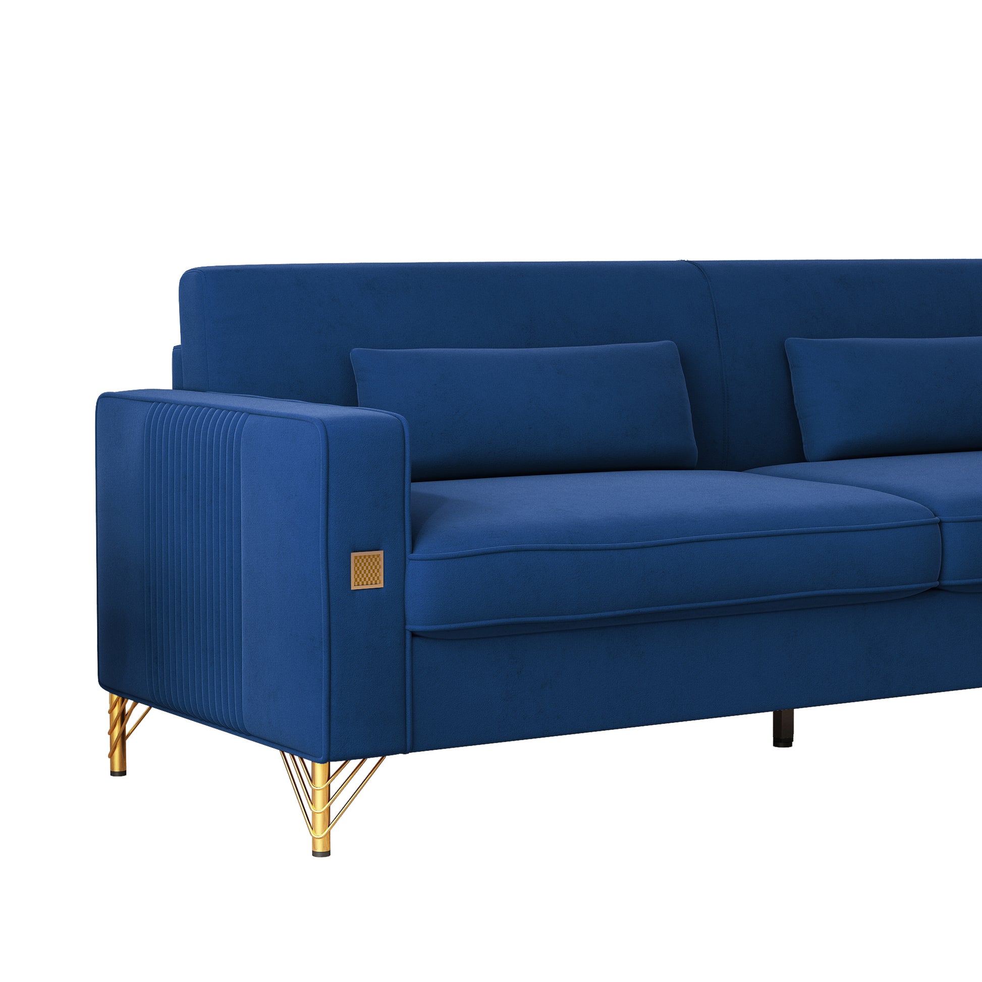 Fx P18 Rb Sofa Luxury Velvet Sofa With Gold Accents Modern 3 Seat Couch With Plush Cushions, Perfect For Living Room And Office Decor Retro Blue Velvet 3 Seat