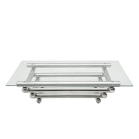 55" Rectangle Modern Stainless Steel Coffee Table, Clear Tempered Glass Table Top, Living Room Table, With Modern Style, Silver Clear,Silver Bedroom Modern Open Storage Stainless Steel,Tempered