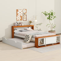 Full Size Platform Bed With Trundle,Storage Headboard And Footboard,Usb Charging Design,White Natural Full White Natural Solid Wood Mdf