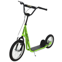 Aosom Youth Scooter, Teens Kick Scooter, Adjustable Handlebar Ride On Toy For 5 With 16" Front And 12" Rear Dual Brakes Inflatable Wheels, Green Green Iron Plastic