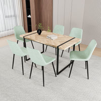 59" Mdf Light Wood Dining Table And Modern Dining Chair 8 Piece Set, Medieval Wooden Kitchen Dining Table Set, Rectangular Metal Base, Dining Table And Suede Chair Green Buy 6 Chairs And Get 2 Free