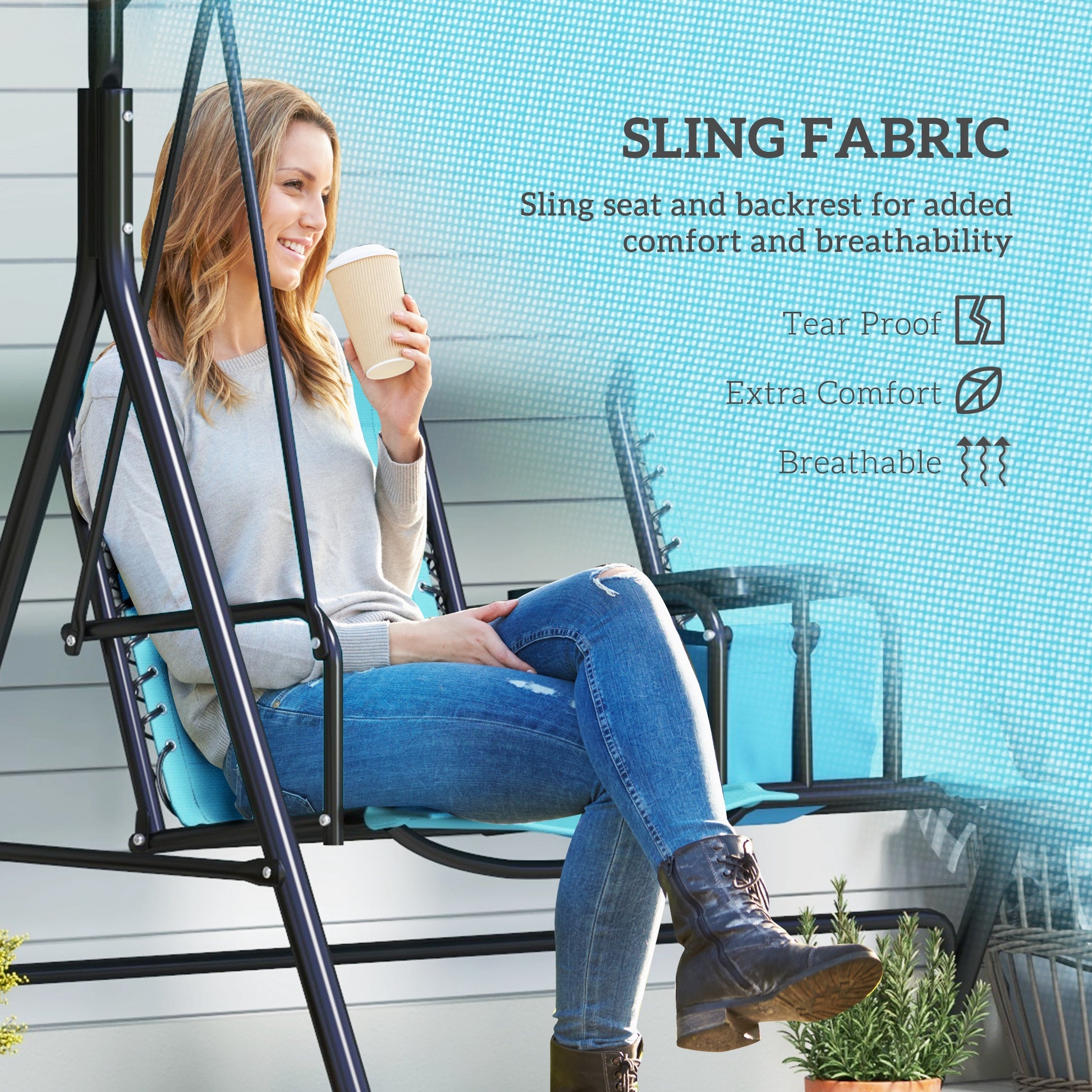 Outsunny 2 Seat Patio Swing Chair, Outdoor Canopy Swing Glider With Pivot Storage Table, Cup Holder, Adjustable Shade, Bungie Seat Suspension And Weather Resistant Steel Frame, Blue Blue Steel