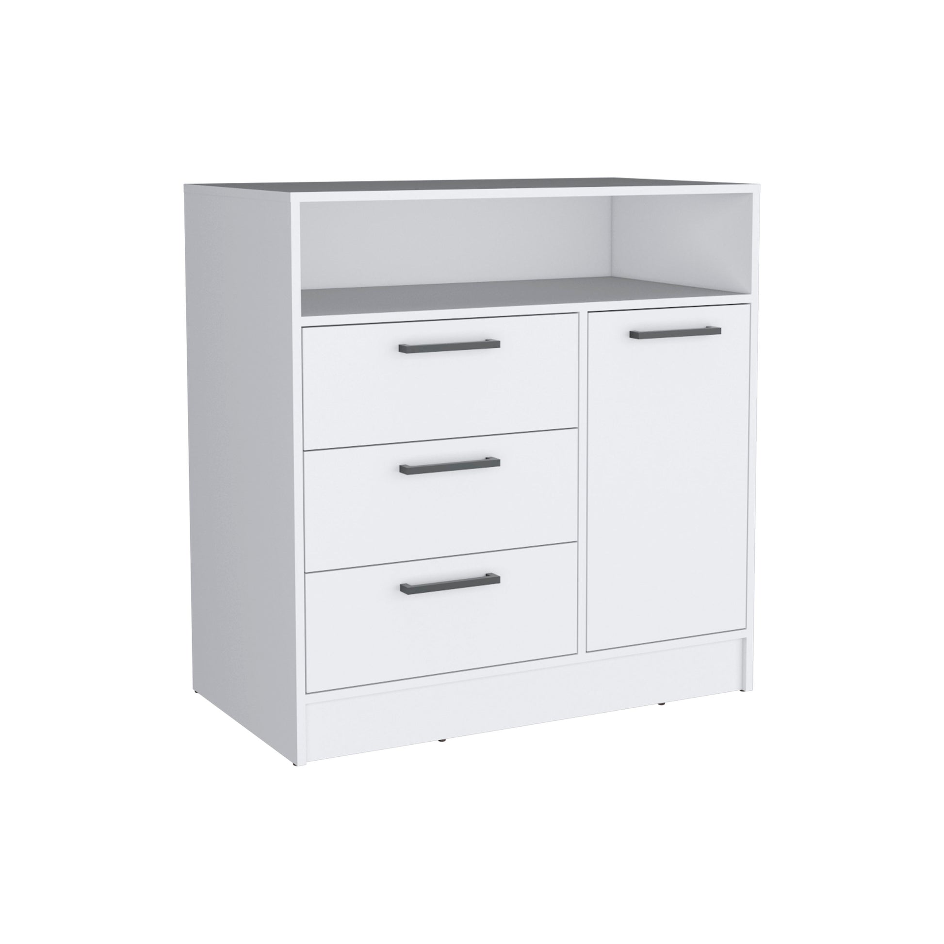 Dresser With Spacious 3 Drawer And Single Door Storage Cabinet, White White Solid Wood Mdf Engineered Wood