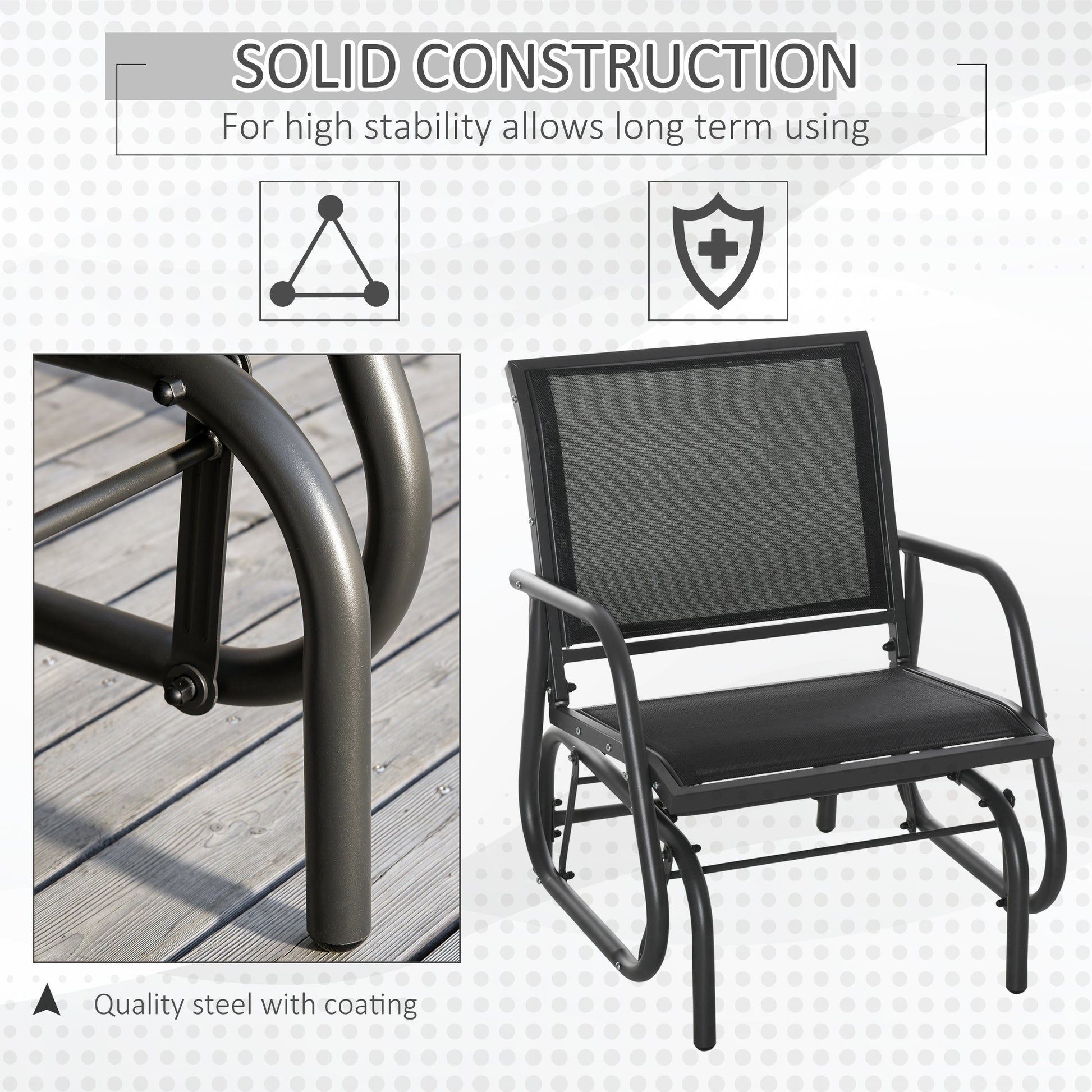 Outsunny Porch Glider Set Of 2, Metal Frame Swing Glider Chairs Withmesh Fabric, Curved Armrests And Steel Frame For Garden, Poolside, Backyard, Balcony, Black Black Steel