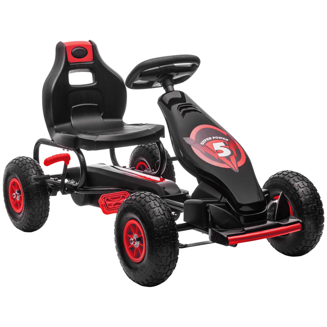 Aosom Kids Pedal Go Kart Ride On Toy With Ergonomic Comfort, Pedal Car With Tough, Wear Resistant Tread, Go Cart Kids Car For Boys & Girls With Suspension System, Safety Hand Brake, Ages 5 12, Red Red Plastic