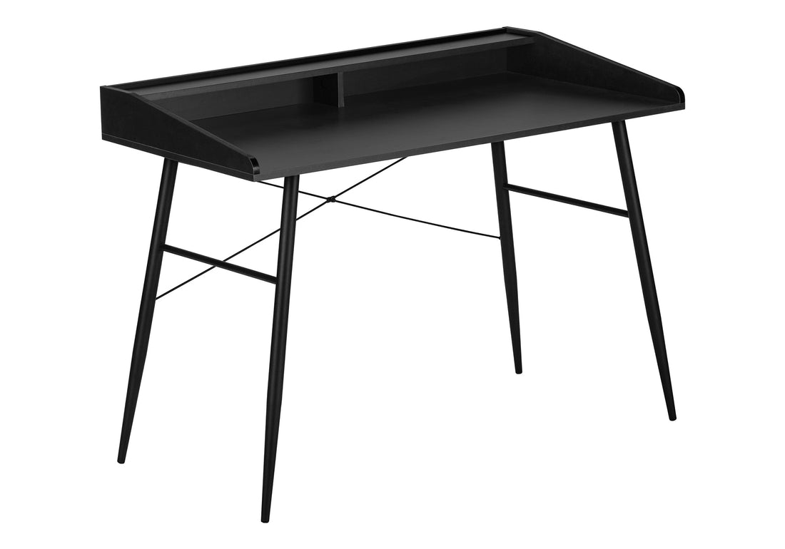 Computer Desk, Home Office, Laptop, Storage Shelves, 48"L, Work, Black Laminate, Black Metal, Contemporary, Modern Black Particle Board