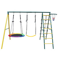 Indoor Outdoor Metal Swing Set With Safety Belt For Backyard Multicolor Steel