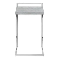 Accent Table, C Shaped, End, Side, Snack, Living Room, Bedroom, Grey Laminate, Chrome Metal, Contemporary, Modern Grey Particle Board