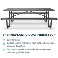 96" Expanded Metal Rectangular Picnic Table, Black Black Steel Steel