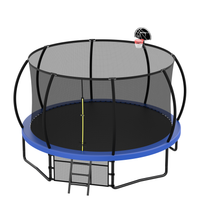 14Ft Trampoline With Enclosure Recreational Trampolines With Ladder And Antirust Coating, Astm Approval Outdoor Trampoline For Kids Blue Steel