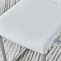 Table And Chair Set.Modern Luxurious White Marble Patterned Tempered Glass Dining Table With 8 Chairs.Single Fork Silver Metal Table Legs.White High Quality Pu Dining Chairs With Silver Metal Legs.