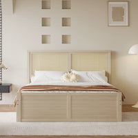 Full Size Wood Storage Platform Bed With 4 Drawers, Rattan Headboard, Nature Box Spring Not Required Full Antique Natural Wood Bedroom Bed Frame Wood Rattan