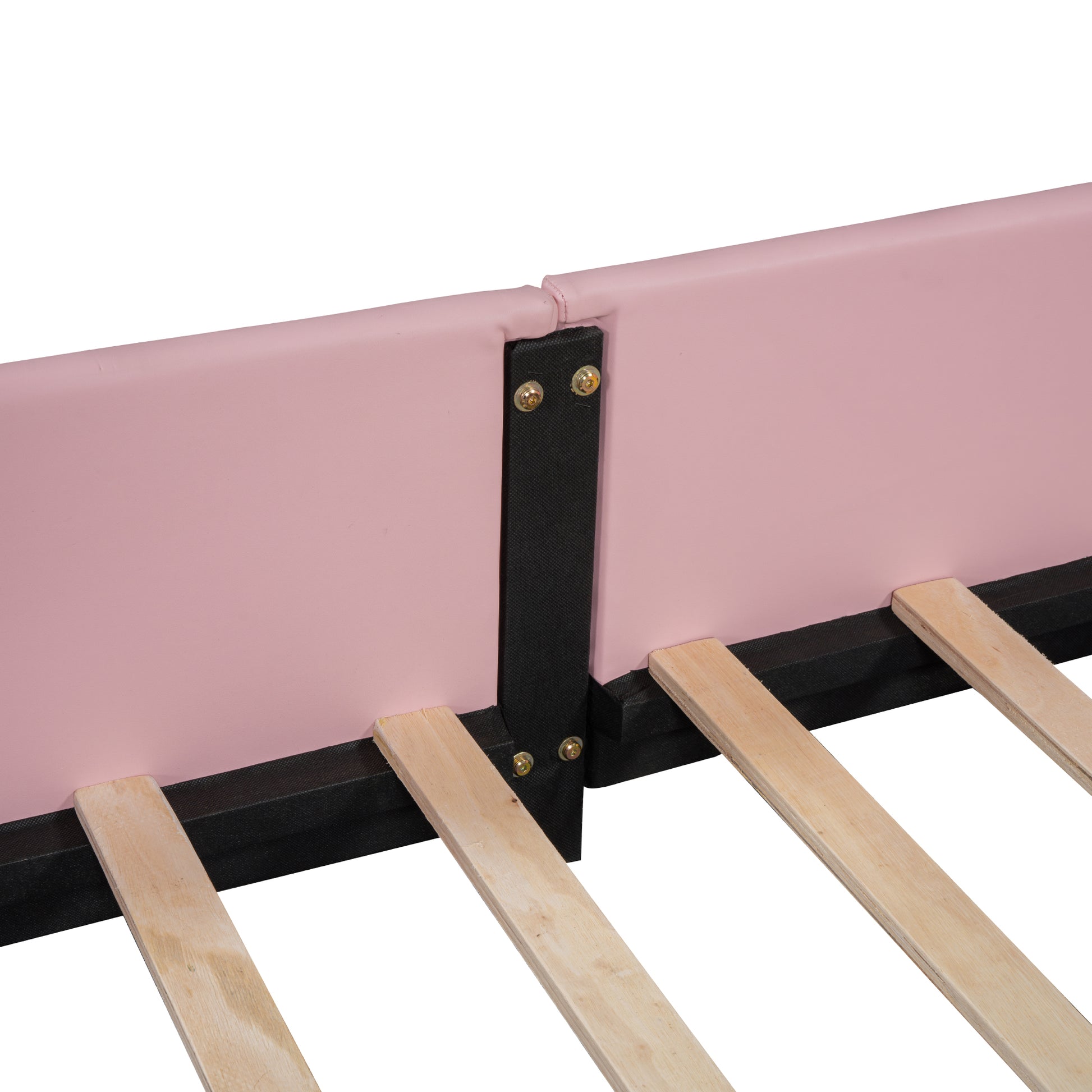 Twin Size Upholstered Platform Bed With Guardrail, Pink Box Spring Not Required Twin Pink Wood Faux Leather Upholstered