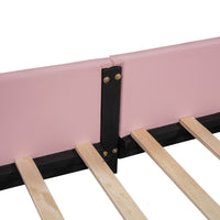 Twin Size Upholstered Platform Bed With Guardrail, Pink Box Spring Not Required Twin Pink Wood Faux Leather Upholstered