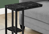 Accent Table, C Shaped, End, Side, Snack, Living Room, Bedroom, Black Marble Look Laminate, Black Metal, Contemporary, Modern Black Particle Board