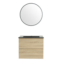 24" Wall Mounted Bathroom Vanity With Black Ceramic Sink, 2 Soft Close Drawers, Kd Package 2 Light Oak Bathroom Wall Mounted Modern Plywood