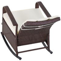 Outsunny Wicker Outdoor Rocking Chair, Patio Recliner With Adjustment Backrest, Pe Rattan Lounge Chair With Adjustable Footrest And Cushions For Garden, Backyard, Porch, Beige Brown Steel