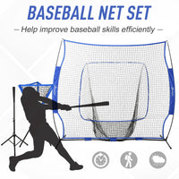 Soozier Baseball Practice Net Set With 7.5X7Ft Catcher Net, Ball Caddy, Portable Baseball Practice Equipment With For Hitting, Pitching, Batting, Catching, Blue Blue Steel