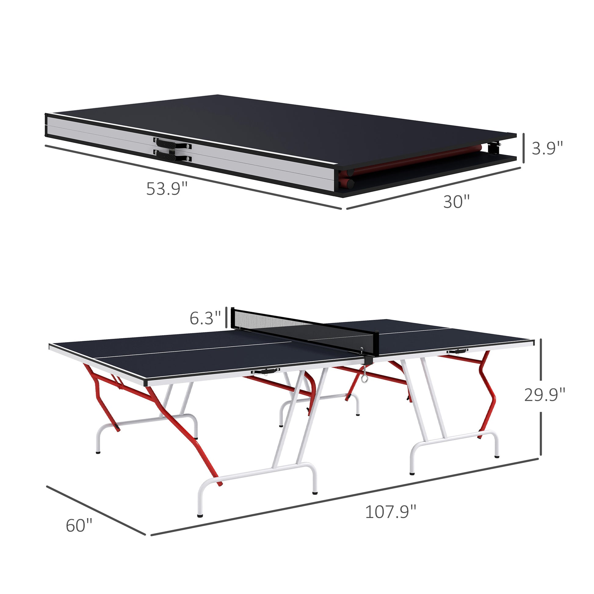 Soozier Full Size Ping Pong Table, Folds Into Quarters, Portable Table Tennis Table With Net, Paddles, Balls, Mdf, Charcoal Gray Charcoal Grey Mdf