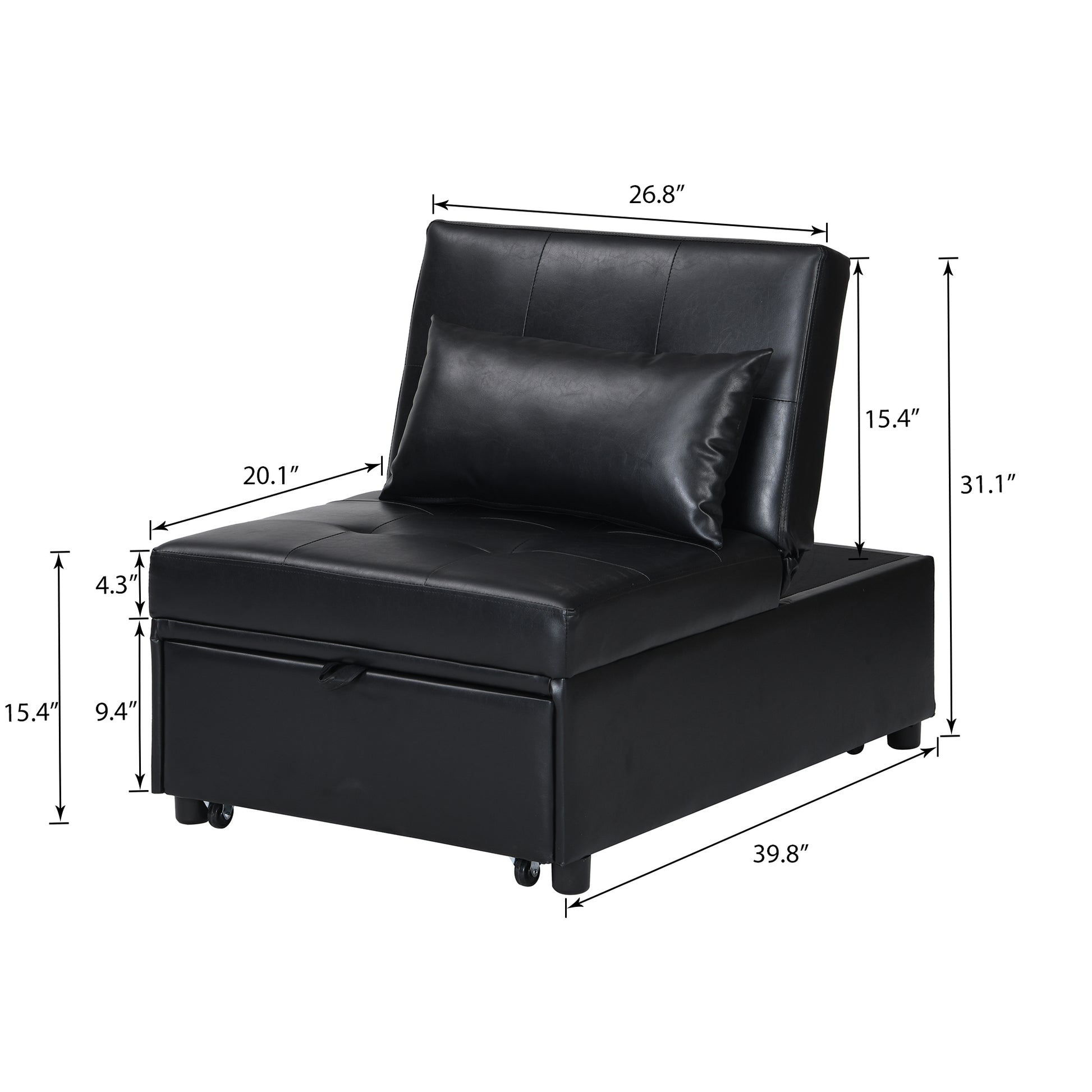 Folding Ottoman Sofa Bed Black Black Leather