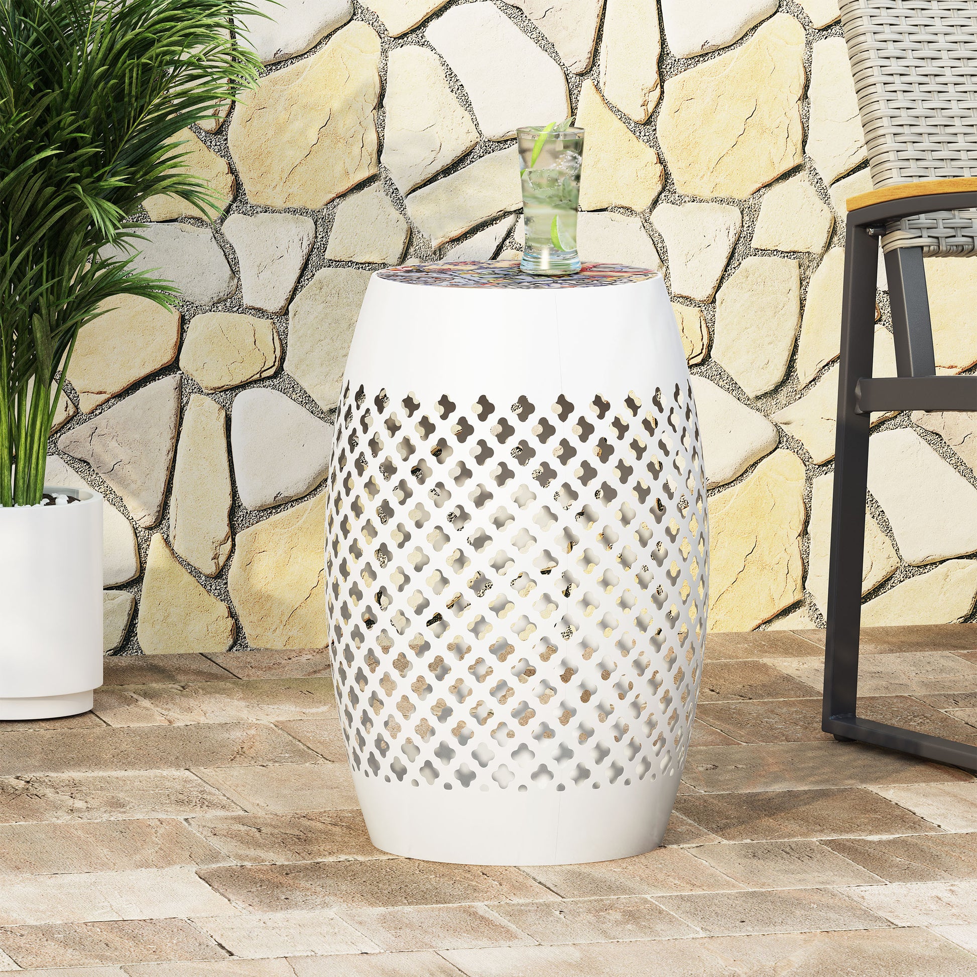 Roswell Side Table White Iron