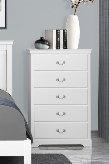 Classic Traditional 1Pc Wooden Chest Of 5 Drawers White Finish Bedroom Furniture White Wood