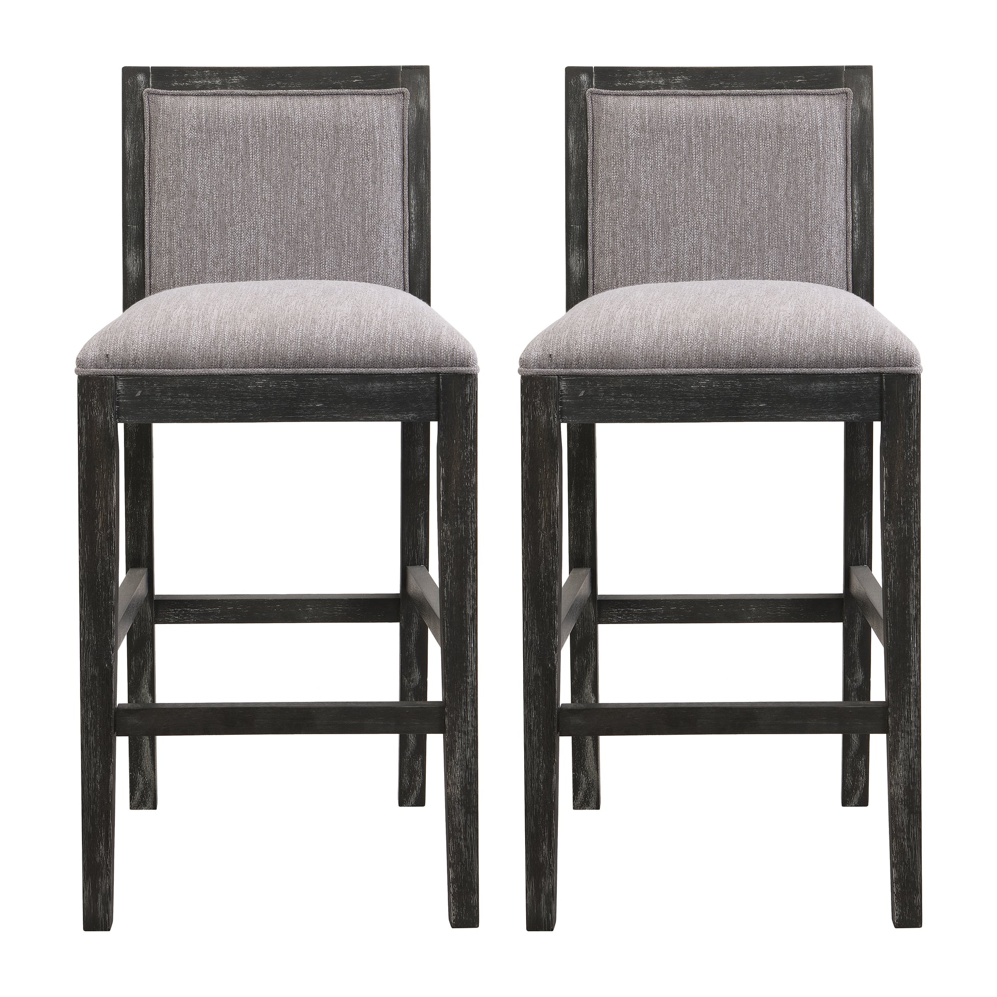 30.5 Inch Height Bar Stools Set Of 2, Rubber Wood Frame,Fabric Sponge Cushion And Upholstered Barstools, Retro Bar Chairs Suitable For Kitchen Island,Bedroom,Dining Room. Black Grey Kitchen Sponge