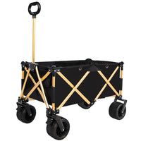 Aluminum Alloy Folding Wagon, Heavy Duty Utility Beach Wagon Cart For Sand With Big Wheels, Adjustable Handle&Drink Holders For Shopping, Camping,Garden And Outdoor Black Garden & Outdoor American Design Fabric Steel