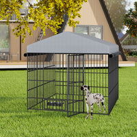 Large Dog Kennel Outdoor Pet Pens Dogs Run Enclosure Animal Hutch Metal Coop Fence With Roof Cover 6.6'L X 6.6'W X 6.4'H Black Gray Outdoor Kennel Modern,Sporty Xxl 91 Lbs Iron