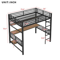 Full Size Metal Loft Bed Frame With Storage Shelf And Led Light,Iron Mesh,Black Expected Arrival Time:10.10 Black Metal