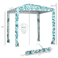 Outsunny Quick Beach Cabana Canopy Umbrella, 6.5' Easy Assembly Sun Shade Shelter With Sandbags And Carry Bag, Cool Uv50 Fits Kids & Family, Green Coconut Palm Colorful Polyester