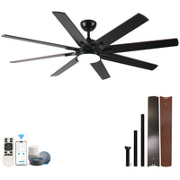 72 Inch Large Ceiling Fans With Lights And Remote, Indoor Outdoor Black Modern Ceiling Fan For Kitchen Living Room Patio, 6 Speed Reversible Quiet Dc Motor, Dual Finish 8 Blades Black Dark Walnut