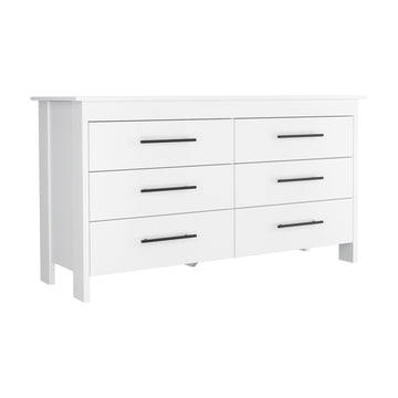 Double Dresser, Four Legs, 6 Drawer, Superior Top, White White Solid Wood Mdf Engineered Wood