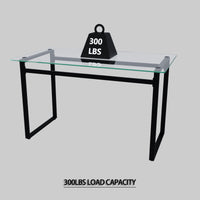 51" 4 Person Glass Dining Table Set, Kitchen Set With Black Metal Leg Dining Table And Chairs, Modern Rectangular Tempered Glass Tabletop And Dining Room Thick Cushioned Pu Dining Chairs Black Gray